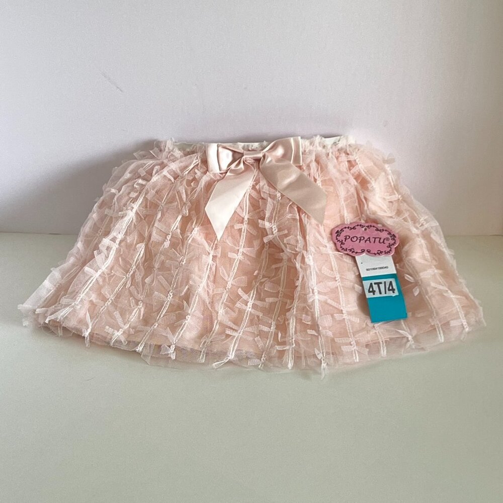 Popatu Tutu Ballerina Skirt Girls 4T/4, Pale Peach Pink with Bows
